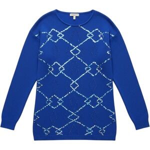 Le Chois Vintage Royal Blue Sequin Silk Angora Lambswool Sweater Dress Medium
